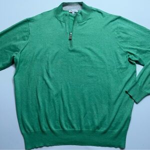Peter Millar Golf Pullover 1/4 Zip Mens Size XL Green Cashmere Silk Blend Preppy